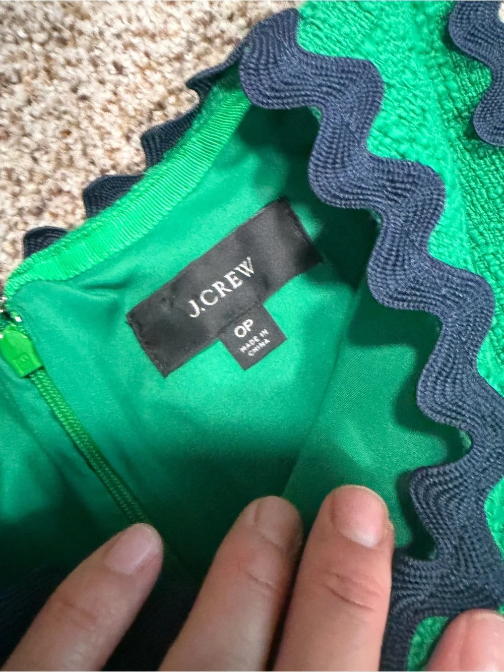 J Crew Tweed Dress Green Black Ric Rac Scallop Trim Sleeveless Size 0P